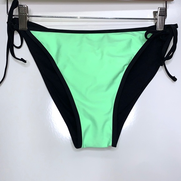NEW 7TH SUMMER Lime Green Black Two Piece Triangle Tie Bikini Swimsuit Set Large - Picture 4 of 8
